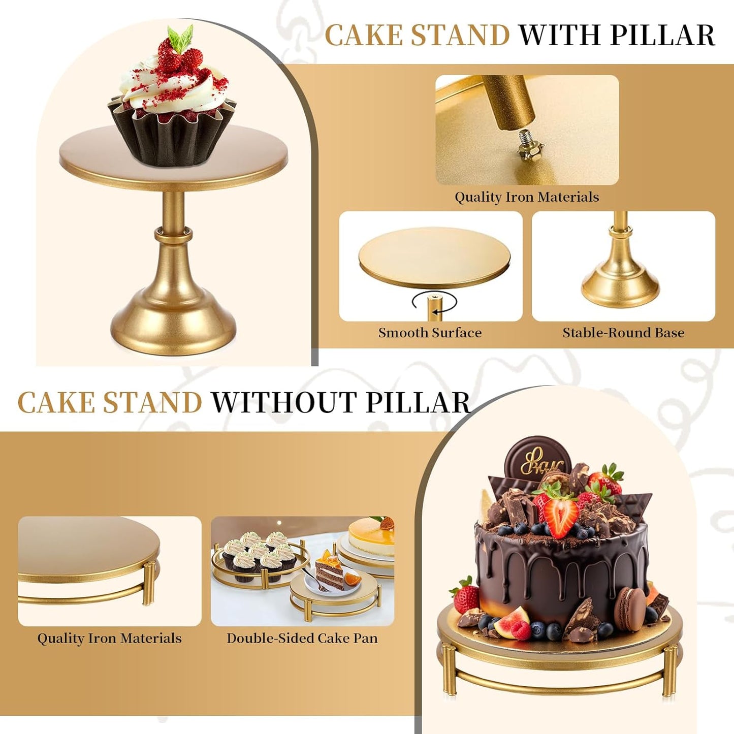 8 PCS Gold Cake Stand Set with Gold Pedestal Cake Stand and Cake Cutter Pie Spatula, Dessert Table Display Set for Wedding, Party, Birthday, Baby Shower, Event Bridal Celebration