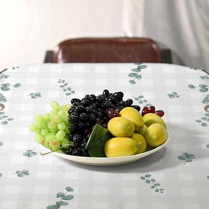 YCness Thanksgiving Pumpkin Tablecloth, Watercolor Eucalyptus Leaves Autumn Harvest Fall Watercolor Blue Gray Grid Table Cover for Party Picnic Dinner Kitchen 60x120 Inch Rectangle