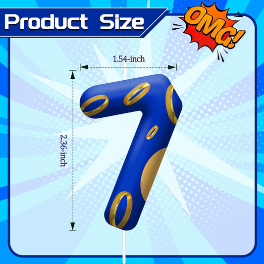 Birthday Cake Candles - Blue and Golden Ring Number Candles with Vibrant Designs for Boys & Girls, Theme Birthday Party Decorations,Cake Toppers for Theme Parties(Number 7)