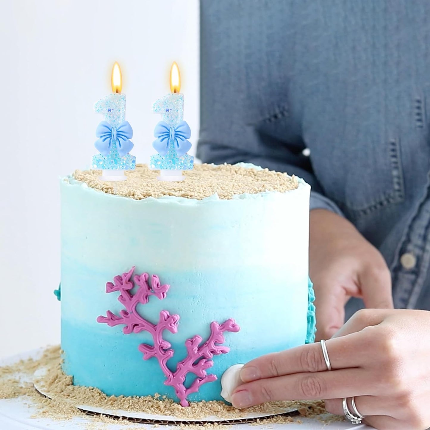 11 Birthday Candles Blue Bow Number 11 Cake Candles, 11th Cake Topper Decorations for Kids Pets Pastel Birthday Party Supplies (Number 11)