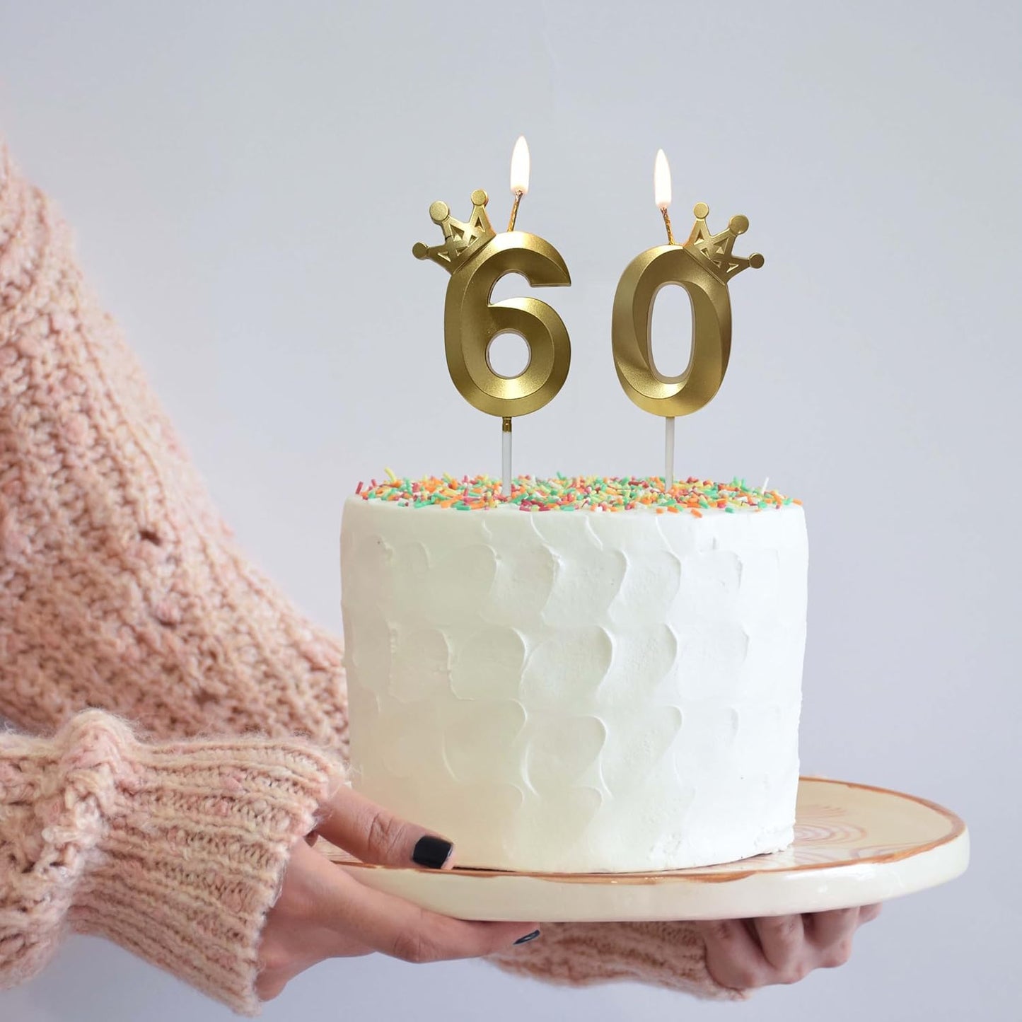 The Number 60 Gold Birthday Candles for Cake is Beautiful Number Candles for 60th Birthday Decorations for Man and Women(Gold-60, Crown)