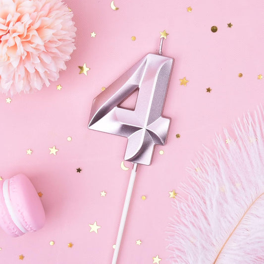 PHD CAKE 2.76 Inch Diamond Rose Gold 4 Number Birthday Candles, Rose Gold Number Candles, Cake Number Candles, Party Celebration