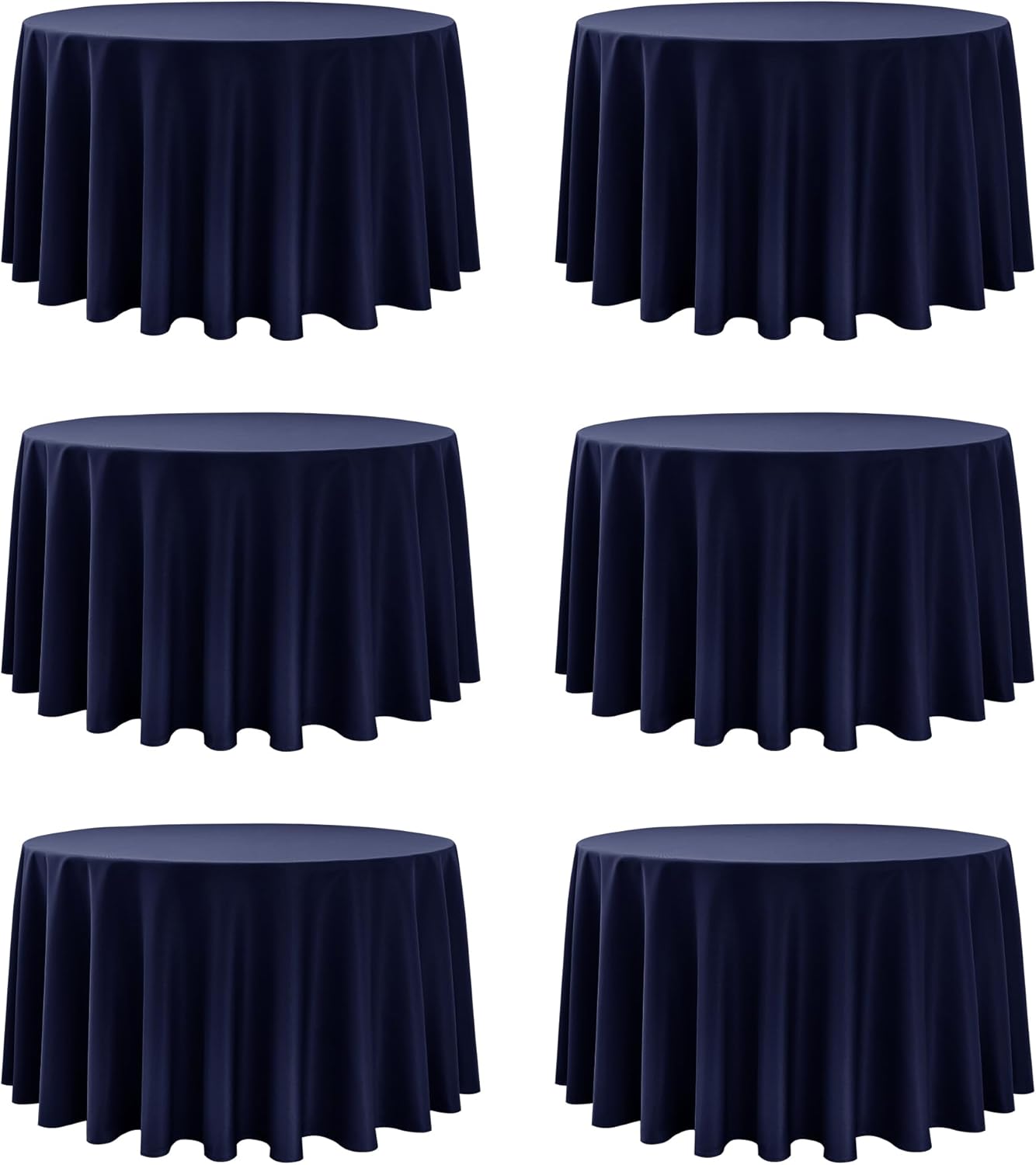 6-Pack Navy Blue Round Tablecloths, 120 Inches, Stain-Resistant Polyester for 5-6 Ft Round Tables - Washable Table Covers for Weddings, Banquets, Birthday Parties, Events