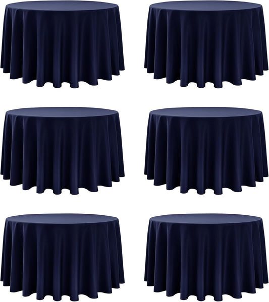 6-Pack Navy Blue Round Tablecloths, 120 Inches, Stain-Resistant Polyester for 5-6 Ft Round Tables - Washable Table Covers for Weddings, Banquets, Birthday Parties, Events
