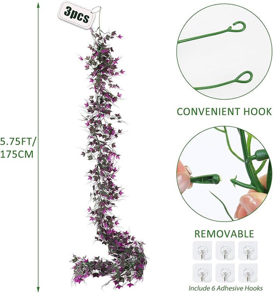 Fake Ivy Garlands for Decoration Christmas Wall Leaves Decor Vines for Bedroom Artificial Leaves for Home Room Wall Outdoor Garden Party Proch Wedding Backyard Arch Thanksgiving Decor(Fuchsia)