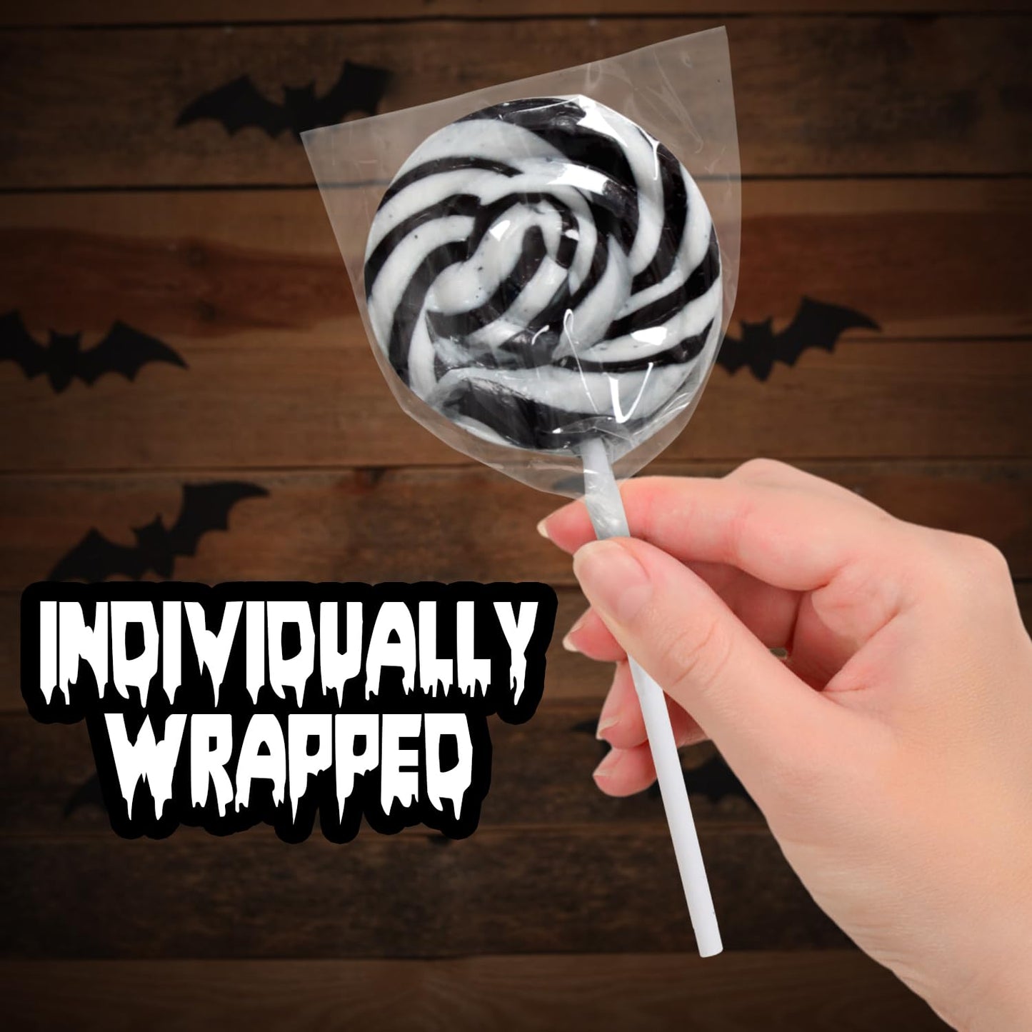 Black and White Halloween Lollipops, 24 Pieces of swirl Lollipops Individually Wrapped, Perfect Trick or Treat for Kids and Adults, Halloween Candy Individually Wrapped for Sharing at Parties
