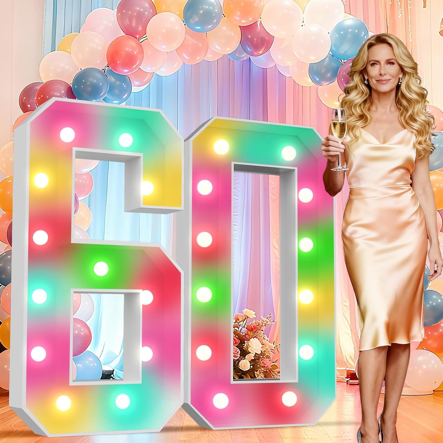 Ledido 4FT Marquee Light Up Numbers 60, 34 Colors Changing Marquee Numbers 4 Feet Tall with Remote, Big 60th Birthday Number, Large Lighted Number for Anniversary Graduation Birthday Party Decoration