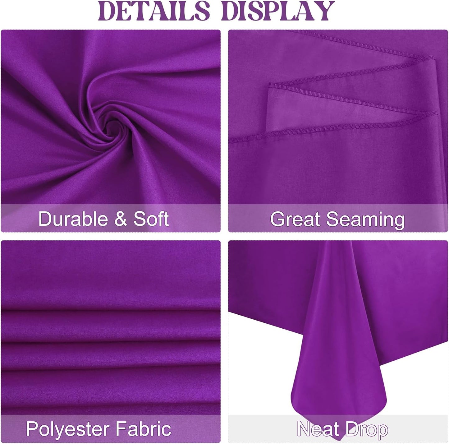4 Pack Rectangle Tablecloth 90x132Inch Purple Rectangle Tables Washable Polyester Table Cover for Wedding Dining Table Buffet Parties Banquet Decoration（Purple）