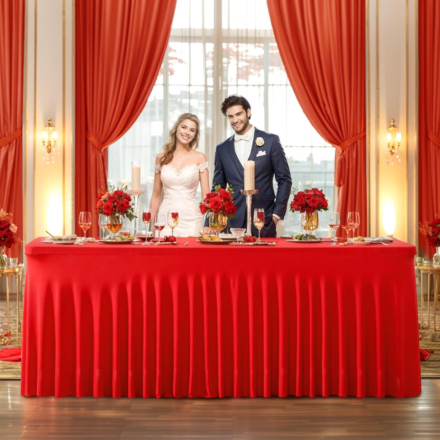 6 Pack Spandex Red Fitted Table Cloth for 6ft Rectangle Tables Red Stretch Tablecloth Table Covers Banquet Table Clothes Wrinkle Free Table Skirt for Parties Wedding