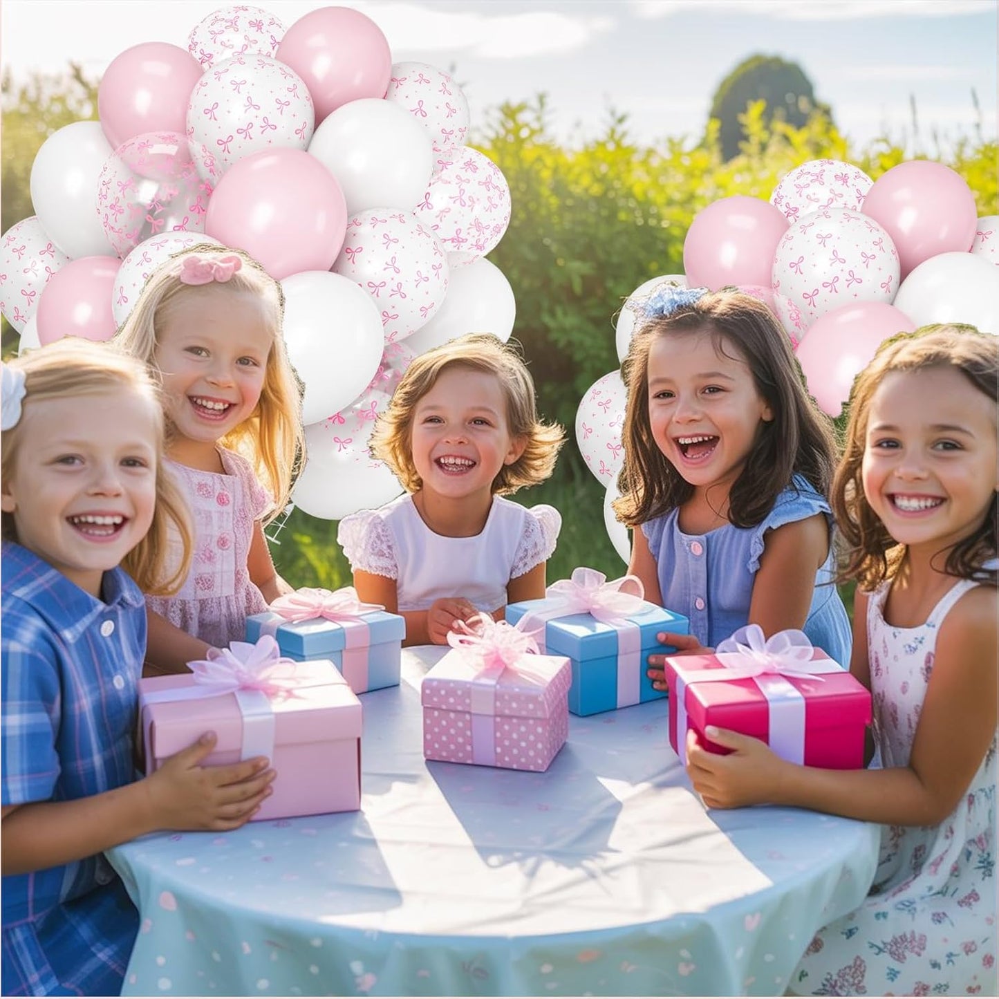 Pink Bow Balloons Light Pink and White Balloon 12inch Clear Bow Balloons Coquette Girls Birthday Party Decorations Latex Helium Balloon for Arch Bridal Shower Bachelorette Weddiing Decor