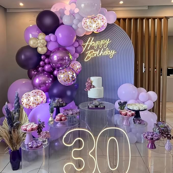 MEBAY Purple Black and Gold Balloon Arch Kit, 147PCS Latex Balloons Different Sizes 18 12 10 5 inch for Baby Shower Girl Princess Birthday Wedding Engagements Anniversary Party Decoration