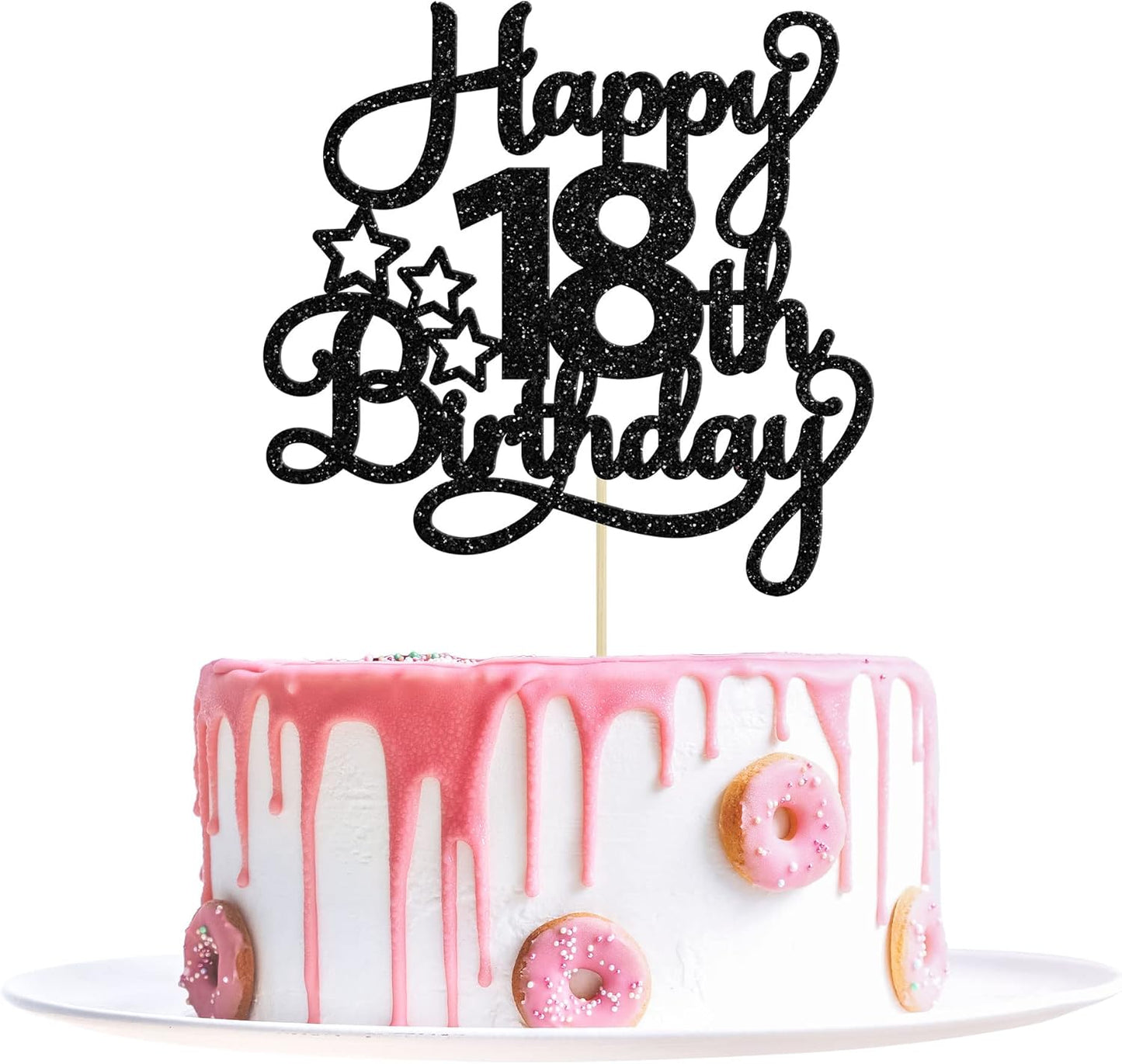 1 Pack Happy 18th Birthday Cake Topper Black Glitter 18 & Fabulous Cheers to 18 Years Old Birthday Cake Pick for Celebrating 18th Birthday Anniversary Party Cake Decorations Supplies