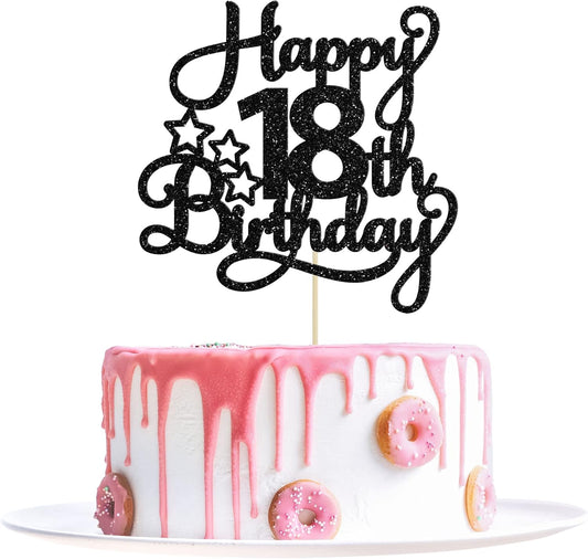 1 Pack Happy 18th Birthday Cake Topper Black Glitter 18 & Fabulous Cheers to 18 Years Old Birthday Cake Pick for Celebrating 18th Birthday Anniversary Party Cake Decorations Supplies