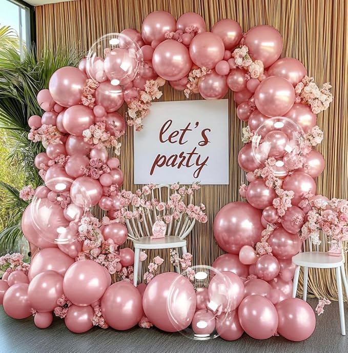 Pearl Pink Balloon Arch Double Stuffed Pearl Dusty Rose Pink Balloon Garland Kit Blush Balloons Different Size With Clear Balloons for Birthday Wedding Valentines Day Bridal Baby Shower Party Decor