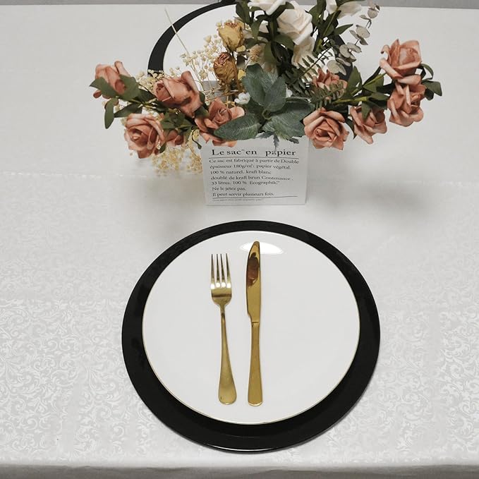 13inch Round Plastic Charger Plates,Set of 8,Charger Plates for Dinner,Wedding,Party,Event Decoration. (Metallic Black) …