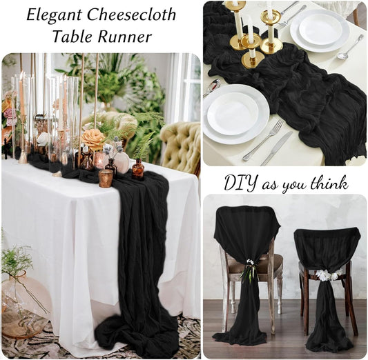 12 Pack Black Halloween Table Runner 10FT Cheesecloth Table Runner 120 inch Boho Gauze Cheese Cloth Table Runner Rustic Sheer Table Runner for Party Wedding Bridal Baby Shower Birthday Table Decor