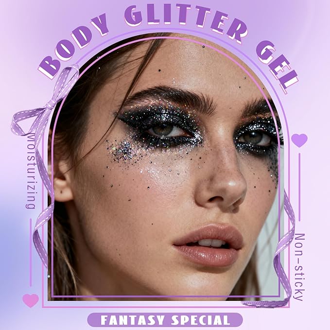 HOSAILY Roll-on Black Body Glitter Gel for Face Hair, Holographic Chameleon Color Changing Face Paint Glitter Halloween Cosplay SFX Makeup, Chunky Sequins Festival Shimmer Makeup for Women Kids