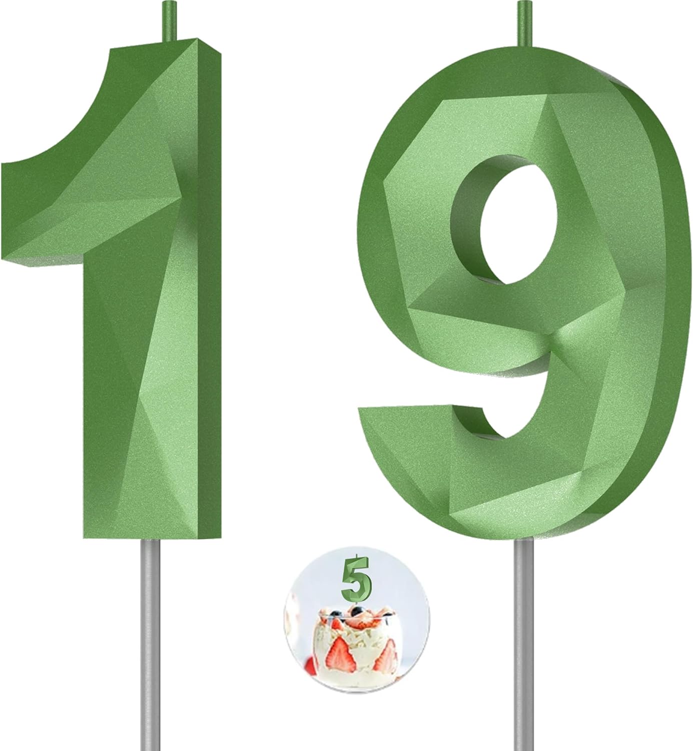 Number Birthday Candles(19 Candle Green) 3D Diamond Shape Number Happy Birthday Cake Candles for Birthday Party Wedding Decoration Reunions Theme Party