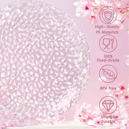Rubtlamp 60PCS Pink Plastic Plates, Disposable Pink Plates with Hammered Design, Heavy Duty Plastic Platos Fancy Party Platos Include 30 Dessert Plate & 30 Dinner Plate for Bridal Wedding