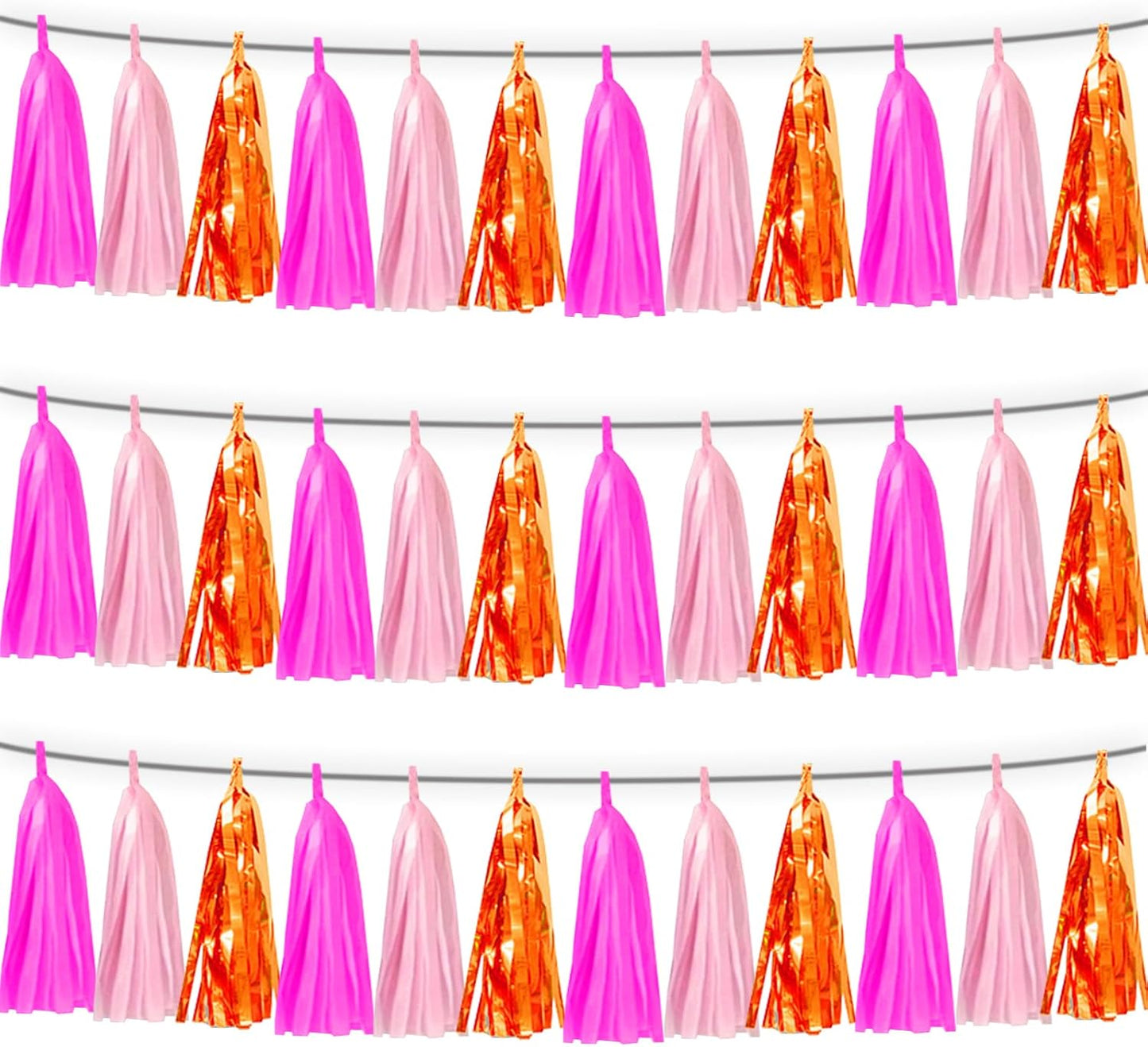 3P Hot Pink Orange LightPink Tassel Banner Garland Foil Fringe Tinsel Streamer Banner Backdrop for Parade Floats, Wall Hanging Curtain Parade Floats, Graduation Decorations, Wedding Party Decoration