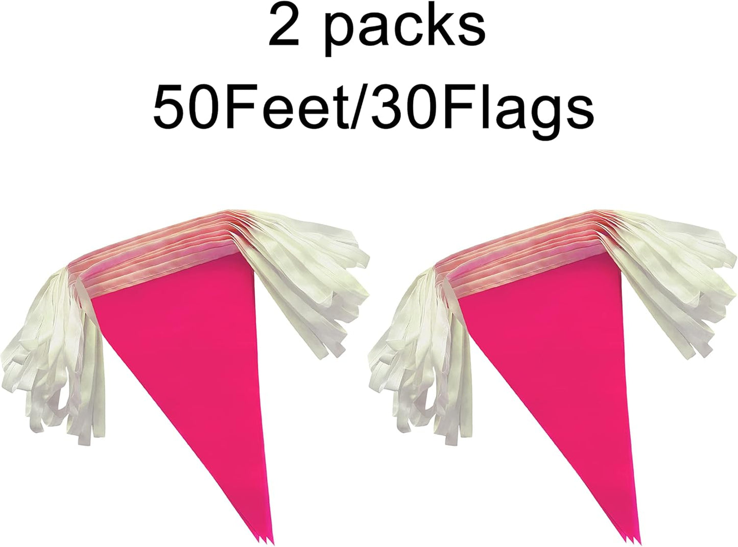 100 Feet Pink Pennant Banners Flags String Hanging Triangle Bunting Flags,Party Decorations for Grand Opening,Kids Birthday,Carnival,60 PCS