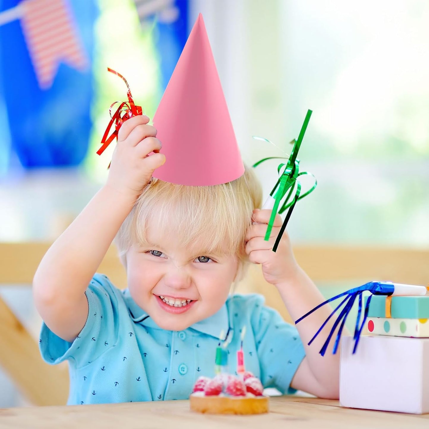 24 PCS Party Cone Hats DIY Birthday Paper Cone Hats for Kids and Adults Birthday, Baby Shower, Bridal Shower