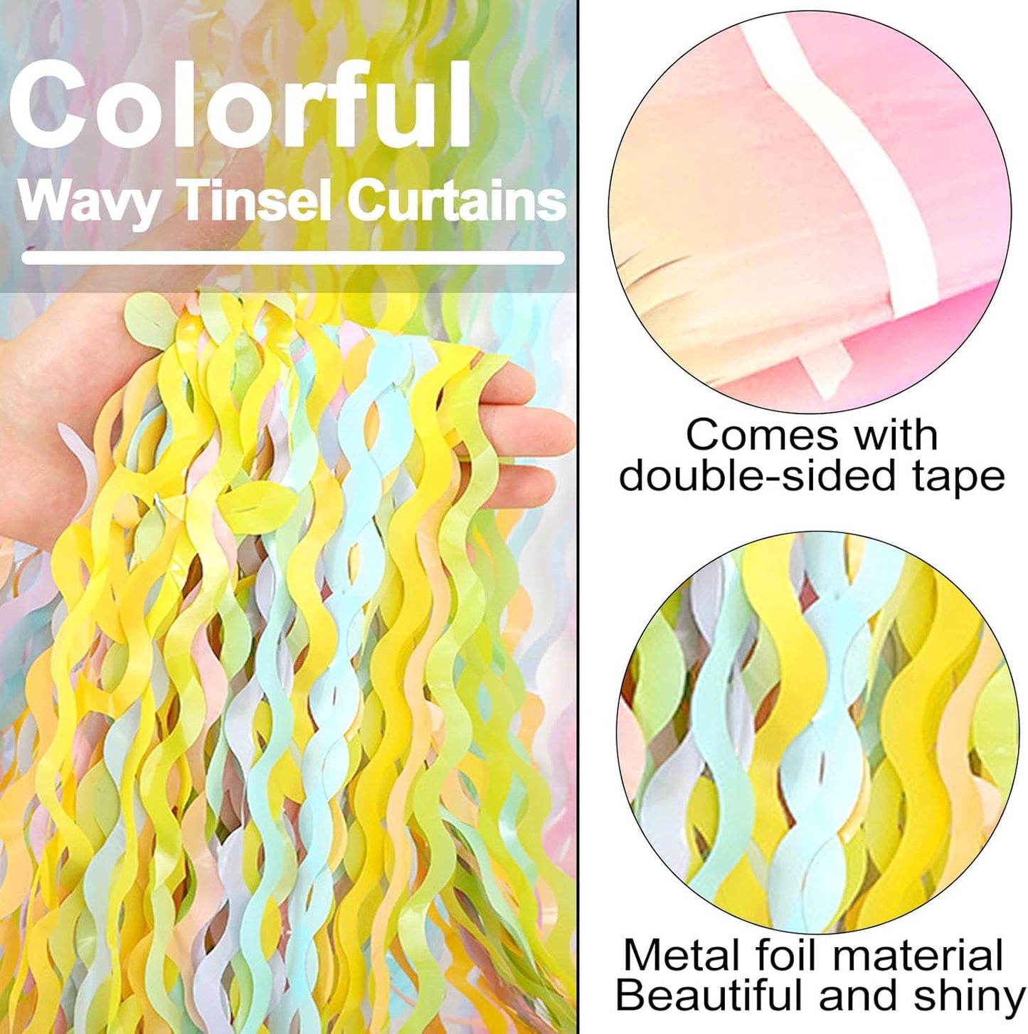 4 Pack Rainbow A Fringe Curtain Backdrop 3.2Ft x 8.2Ft Metallic Tinsel Foil Fringe Streamers Background for Photo Booth Mother's Day, Easter, Carnival, Birthday, Wedding Party Decoration
