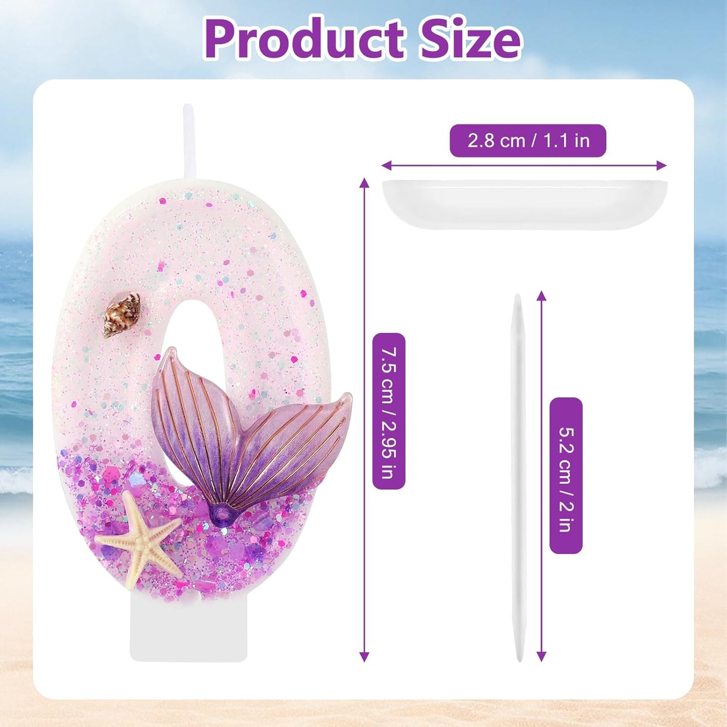 Purple Number 0 Candles Mermaid Birthday Candle Birthday Cake Topper Cupcake Decorations for Girls and Women Party Decor Anniversary Celebrations Supplies Favors