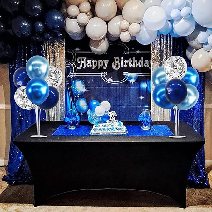 TONIFUL 4 Set Metallic Blue Silver Balloon Stand Centerpiece Table Decorations for Men's Birthday,Father's Day Retirement,Blue Party Decoration,Graduation Decorations 2026,Baby Shower