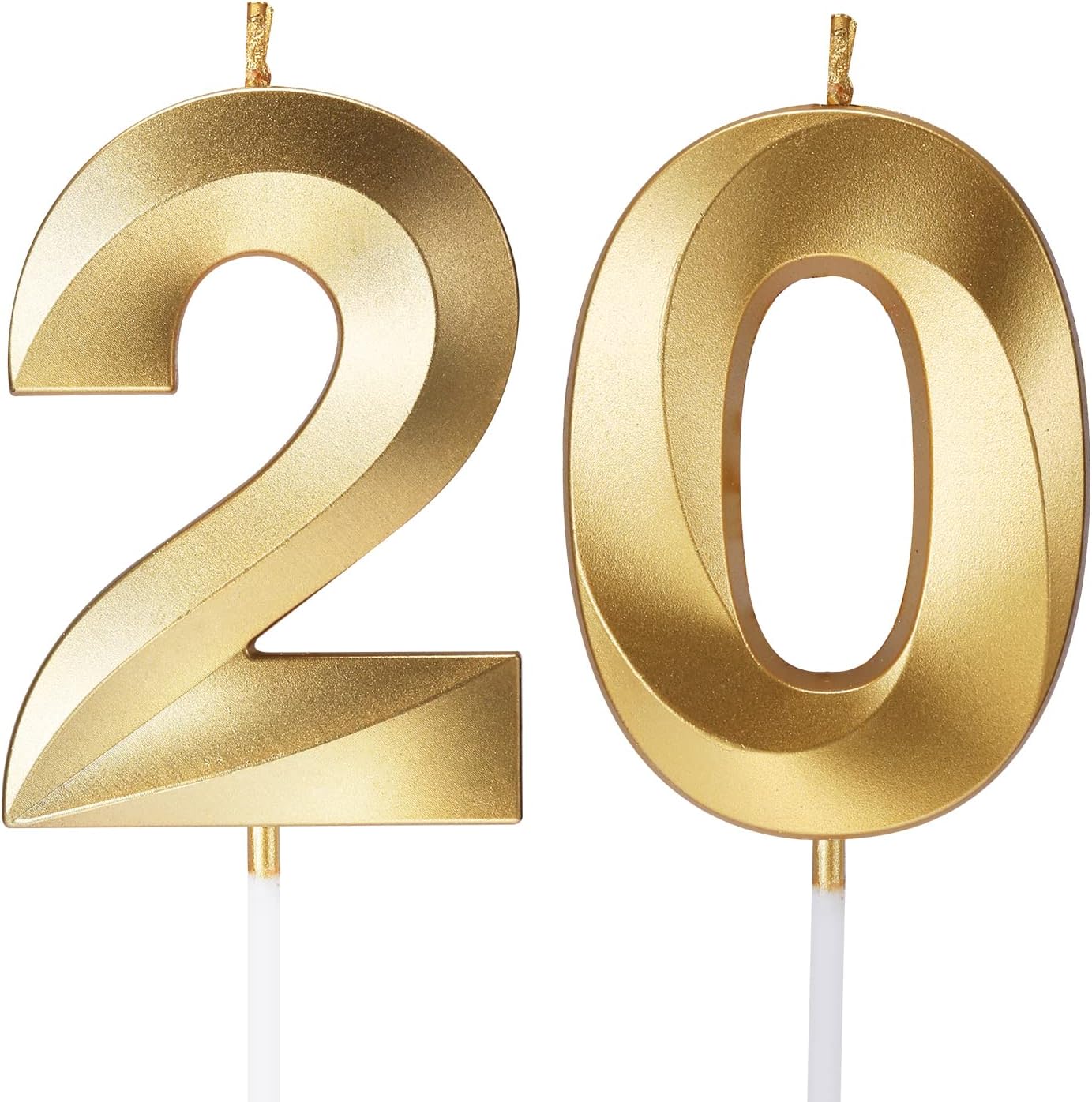20th Birthday Numeral Candles Number 20 for Cakes Candle Happy Twentieth Birthday 3D Designed Wedding Anniversary Party Cake Topper Decorations (20, Gold)