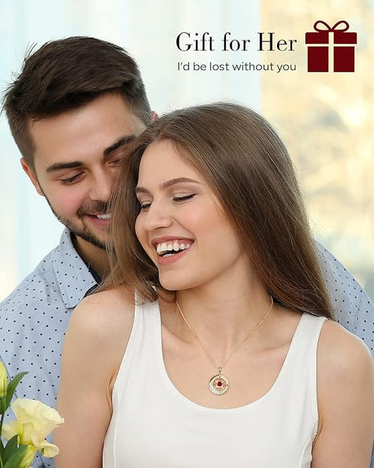 S925 Necklace Gift for Wife |Compass Jewelry |Women Anniversary |Sterling Silver |Girlfriend Birthday Gifts for Her Valentines |I'd be Lost without You |Jewel 18K Gold