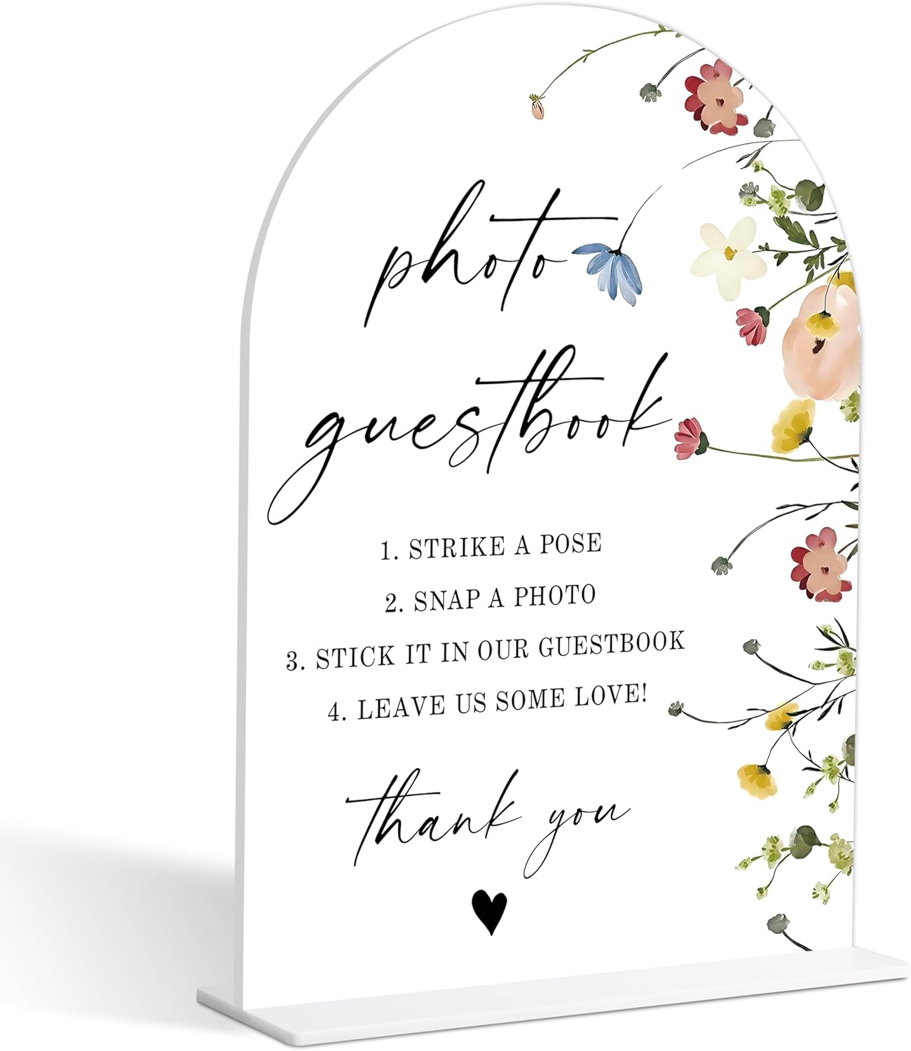 Photo Guest Book Sign, Wedding Guest Book Alternative, Flower Style Bridal Shower Signs for Engagement, Bridal Shower and Reception, Wedding Shower Favors, 6X8 Inch Acrylic Arch Sign with Stand,34