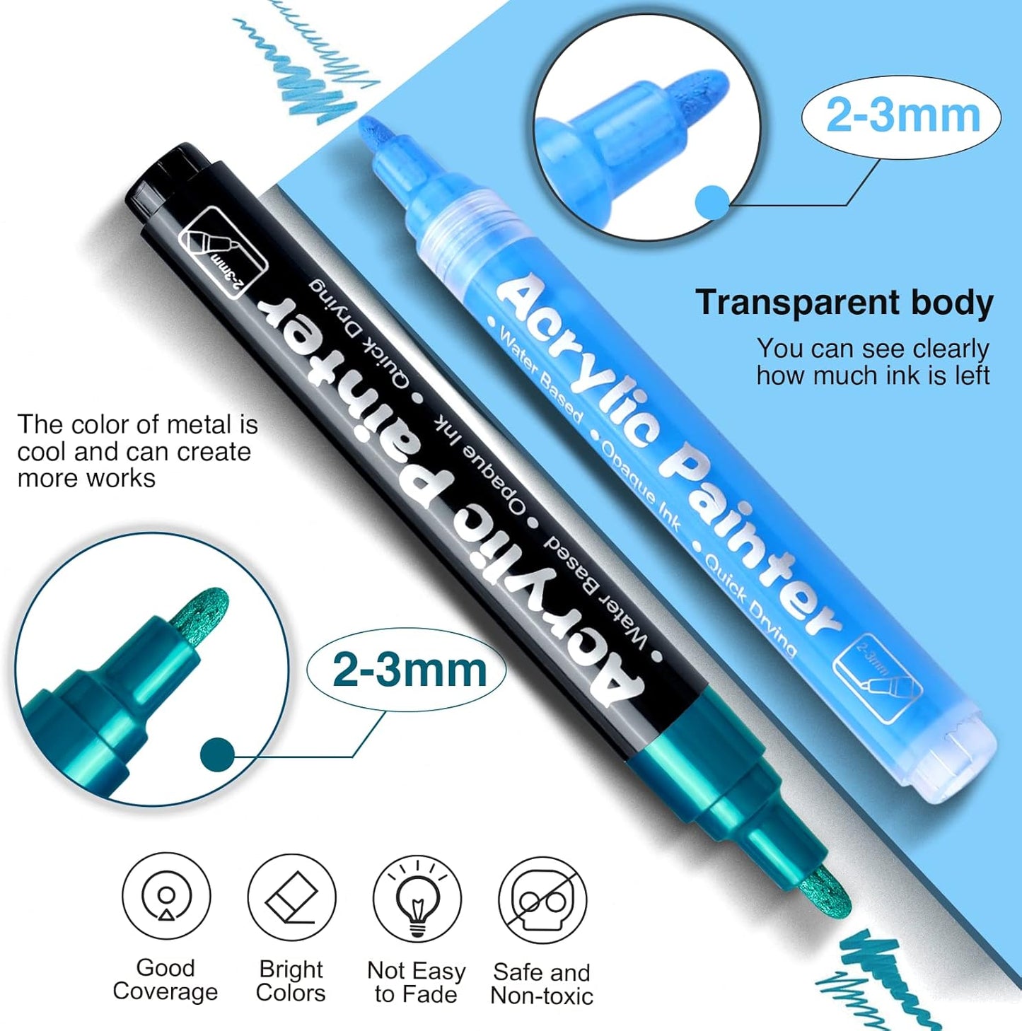 FUMILE Acrylic Markers Paint Pens, 80 Colors Paint Markers include Metallic Color (12 PCS), Blink Color (12 PCS) and Normal Color (56 PCS). For Rock,Metal,Plastic,Glass,Canvas,Ceramic,Wood,And More