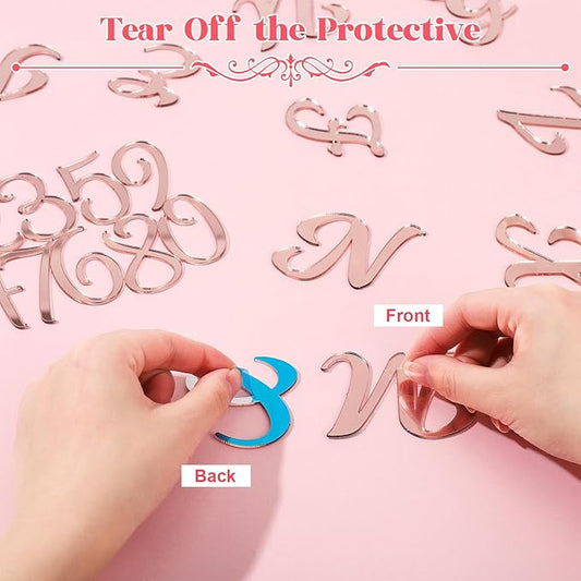 Jspupifip 64pcs Rose Gold Acrylic Cake Topper, Glitter Numbers & Alphabet Decor, Personalized Cake Picks for Anniversary, Baby Shower, Wedding Party Supplies