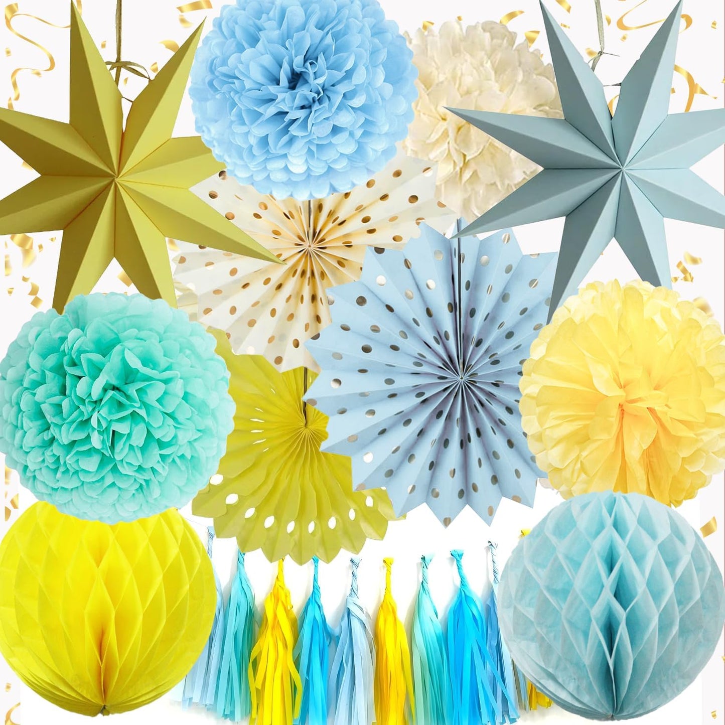 Blue Yellow Party Decorations, Blue Yellow Birthday Decoration,15PCS Blue Decorations for Women Men Girl Boy,Hanging Backdrop Decor for Bear Birthday,Winne Baby Shower,Bridal Shower,Garden Party