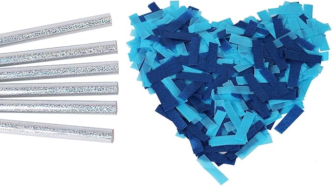 BATTIFE It's a Boy, 6Pack Gender Reveal Confetti Wands, Tissue Paper Confetti Flick Flutter Sticks for Baby Boy Born Shower Party Decorations Supplies, Shoot Poppers, 14inch Blue