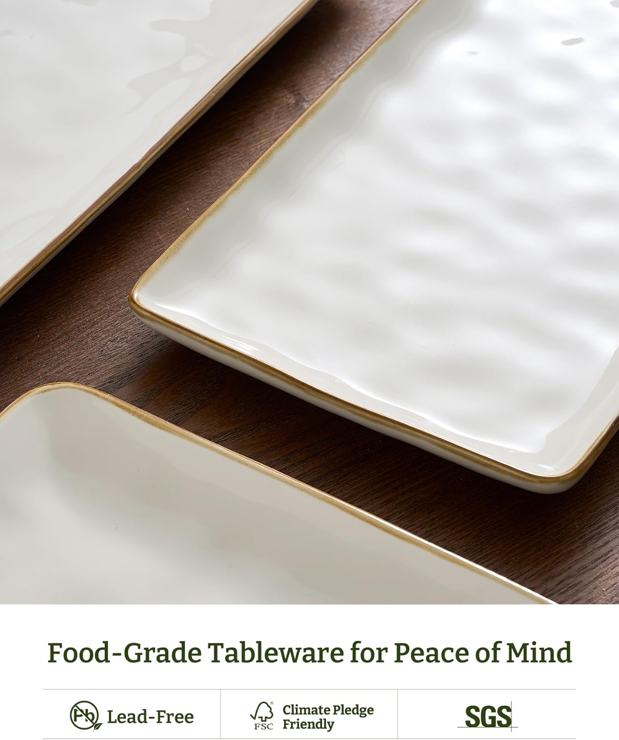 famiware Serving Platter, Rectangular 15.67/14.1/12.6inch Serving Dishes for Entertaining, Microwave Dishwasher Safe, Stoneware Serving Trays for Party, Turkey, Cheese, Ocean Series, Vanilla White