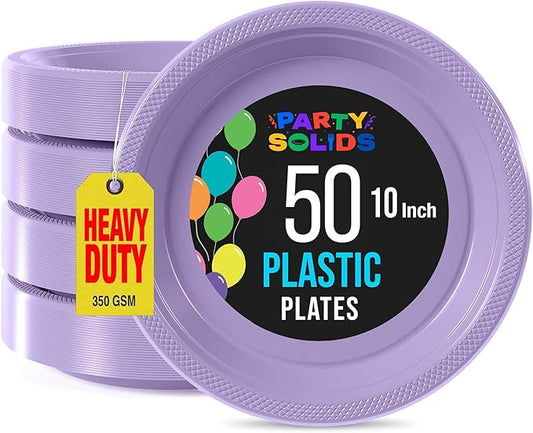Exquisite Party Solids Lavender Plastic Plates For Party Supplies 10" Lavender Disposable Plates Heavy Duty 50 Pcs Plastic Dinnerware Sets Heavy Duty 350 GSM Disposable Dinnerware Set