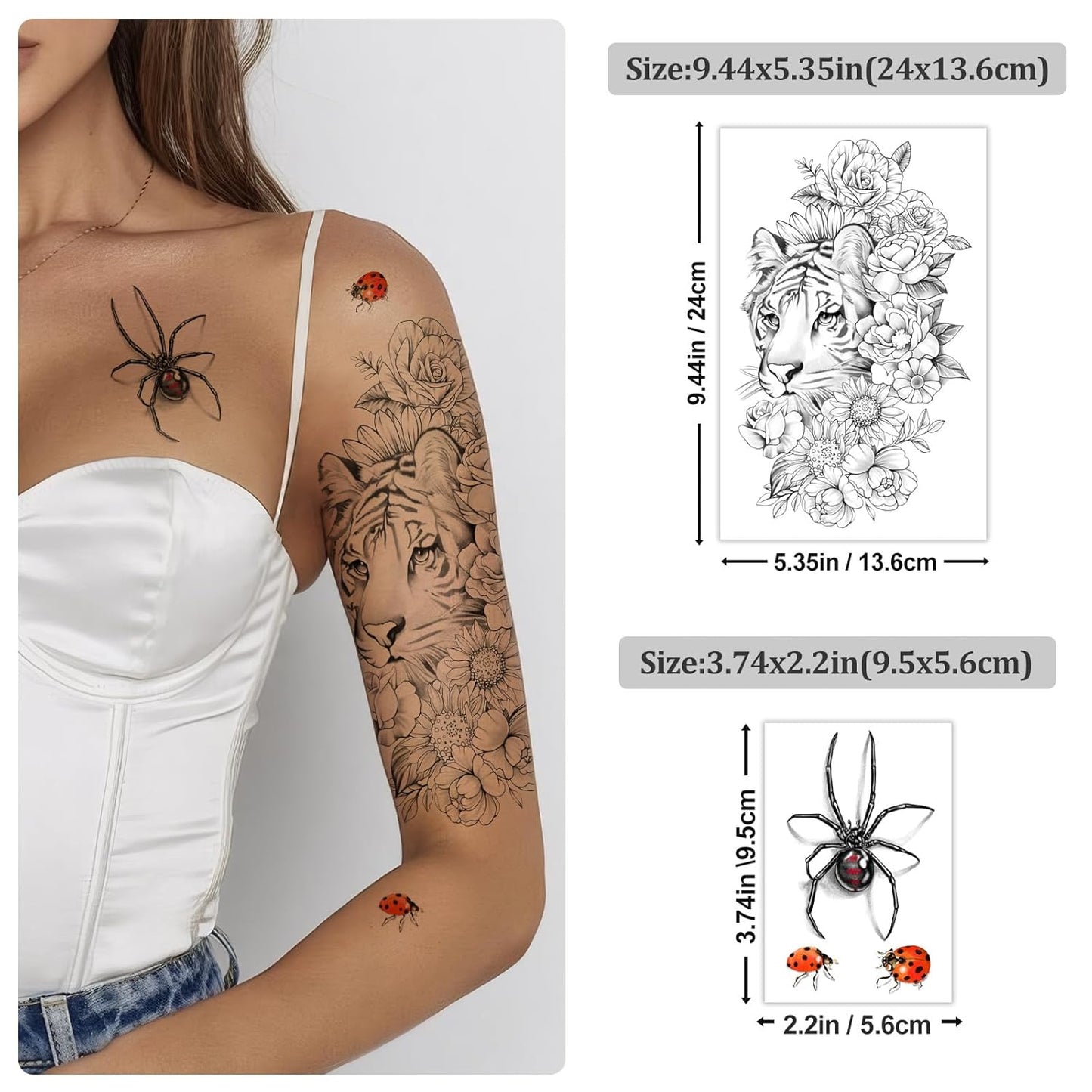 Yazhiji 49 sheets large sexy flowers collection waterproof temporary tattoos lasting fake tattoos for women and girls.
