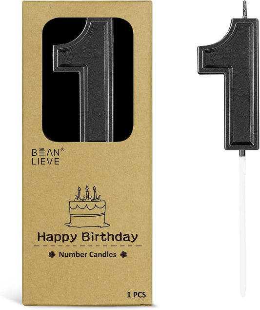 BEAN LIEVE Black Birthday Candles Number 1, Black Number Candles, Cake Number Candles for Birthday Parties and Wedding Anniversary Celebrations