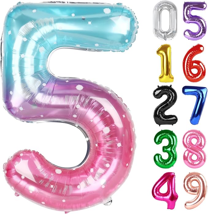 Starry Sky Number 5 Balloon 40 Inch, 5th Birthday Party Decorations for Children, Giant 5 Foil Balloon for Party Supplies