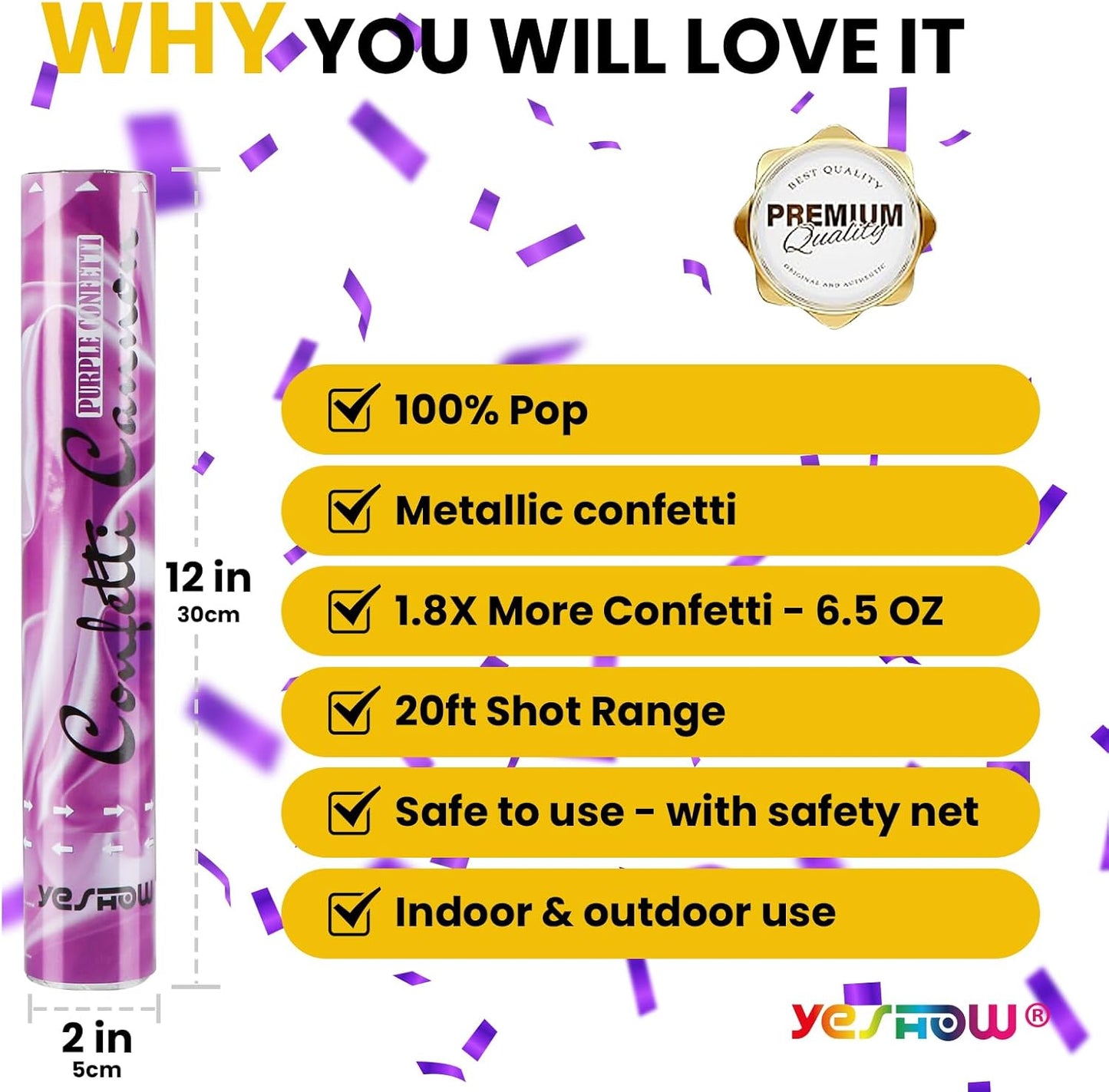 Confetti Cannon Poppers Purple, 6PACK YESHOW Purple Mylar Confetti Shooter for Graduation, Birthday Party, Halloween Party Christmas Eve and New Year Celebration