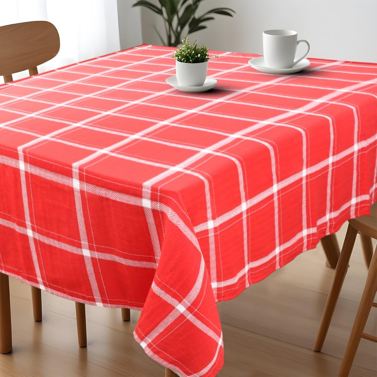 Urban Villa Tablecloth Big Checks Table Cloth Tabletop Cover Kitchen Dining Tablecloth 100% Cotton Great Parties Wedding Holiday Red White Rectangle 60X84 Inches 6-8 Seats Table Cloth