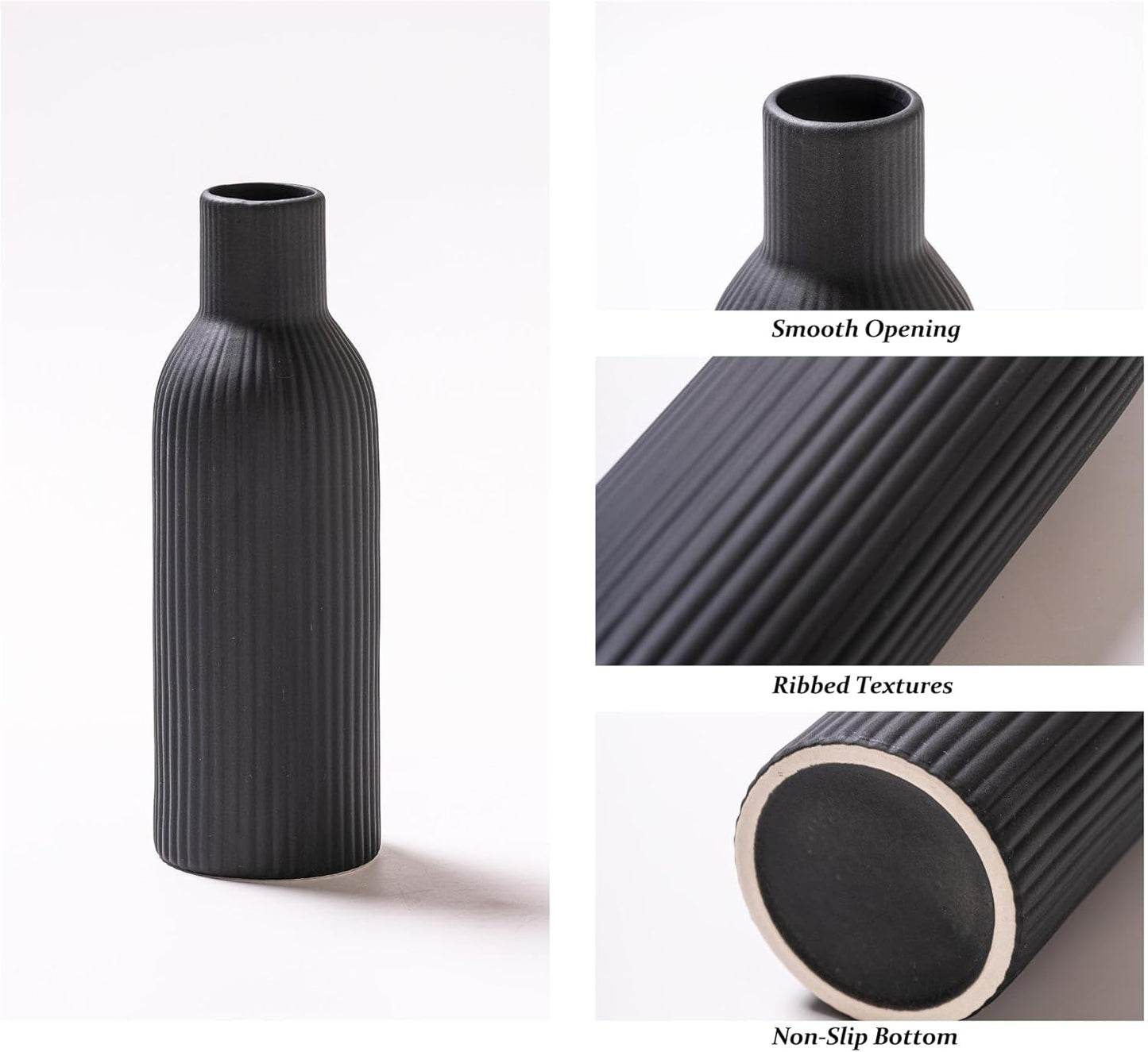 Ceramic Vase Set of 3, Modern Minimalist Ribbed Small Flower Vase Table Centerpiece Decorative for Home Decor Farmhouse Christmas Colorful
