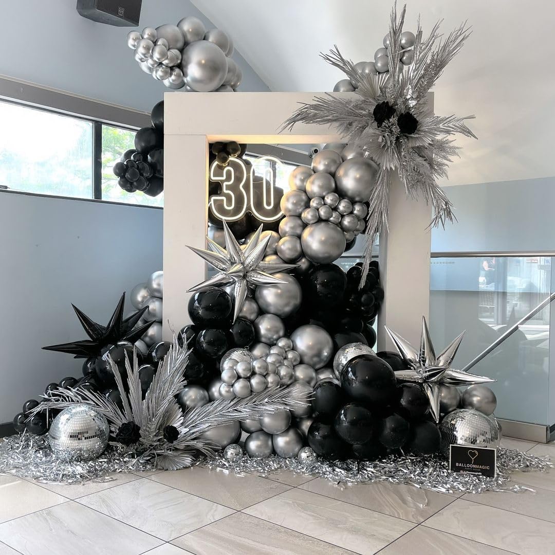 Black and Metallic Silver Balloons, 50PCS Black and Silver Balloons Party Decorations 12 Inch Black Silver Party Balloons for Birthday,Graduation,New Years,Wedding,Engagement Party Decorations