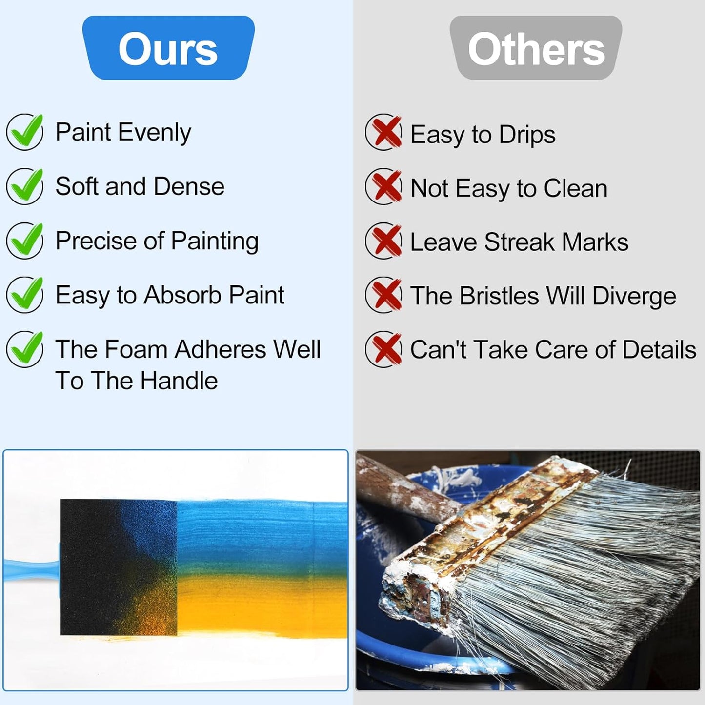 24 Pcs Foam Paint Brushes, Coloful Wood Handle Sponge Brushes for Painting, Staining, Varnishes and DIY Craft Projects (1'', 2'' and 3'')