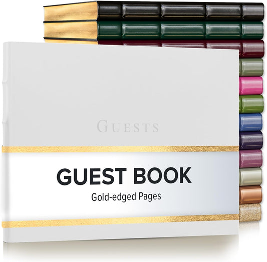 Gallery Leather Guest Book - Great for Wedding, Reception, Baby and Bridal Shower, Birthday Party and Vacation Home - 192 Lined Pages to Sign In, add Polaroid Photo - Hardcover 9x7" - Acadia White