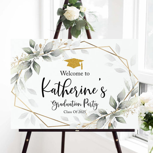 Graduation Party Welcome Sign, Graduation Party Signs, Frame Greenery Graduation Welcome Sign, Grad Party Sign Custom Design Modern, Minimalist Grad Party Decorations, Graduation Decorations