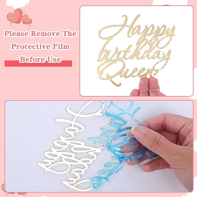 14pcs Birthday Queen Cake Topper Acrylic Gold Happy Birthday Queen Cake Topper for Women Queens Birthdays Decorations Cakes Decoration for Women Girls Valentine's Day Mother's Day