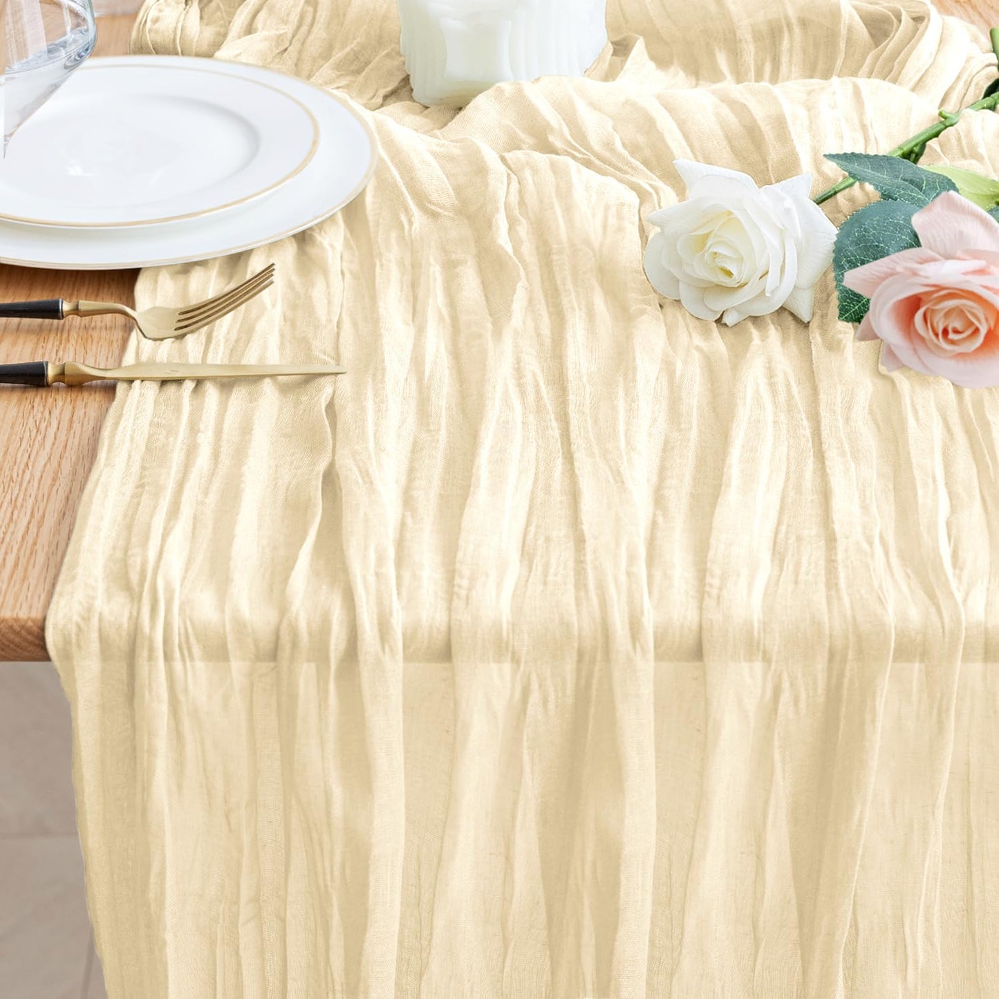 Wokceer Cheesecloth Table Runner Beige 10FT Boho Christmas Gauze Cheese Cloth Table Runner for Party Easter Rustic Sheer Table Runners for Baby Bridal Shower Wedding Table Decor